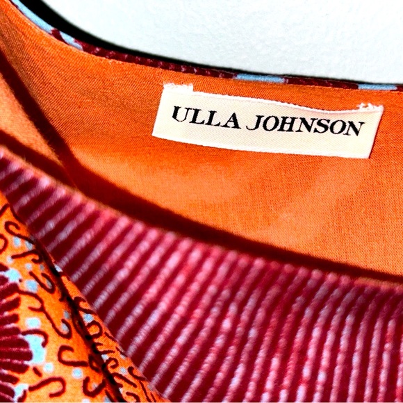 ULLA JOHNSON Cotton Print One Shoulder Ruffle Midi Shift Dress Size 12 - Picture 3 of 7